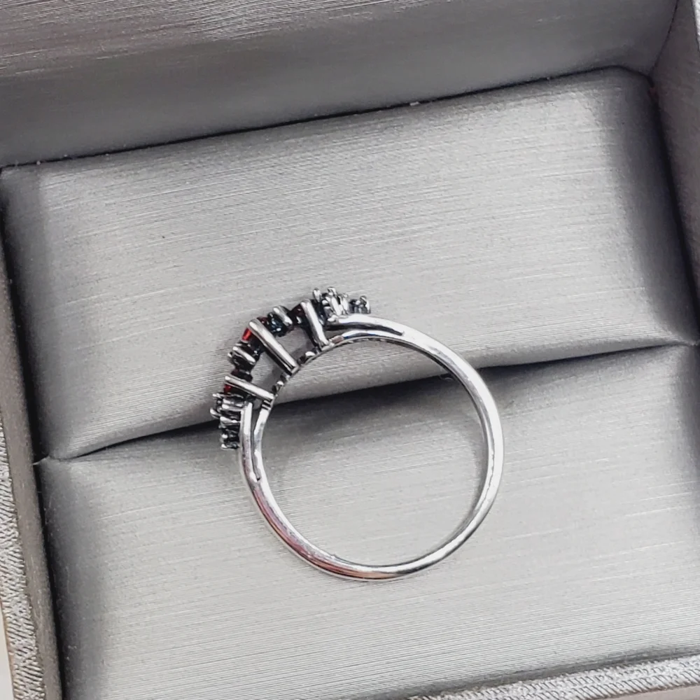 Genuine Red Marquise Ruby 925 Sterling Silver Three Stone Ring
